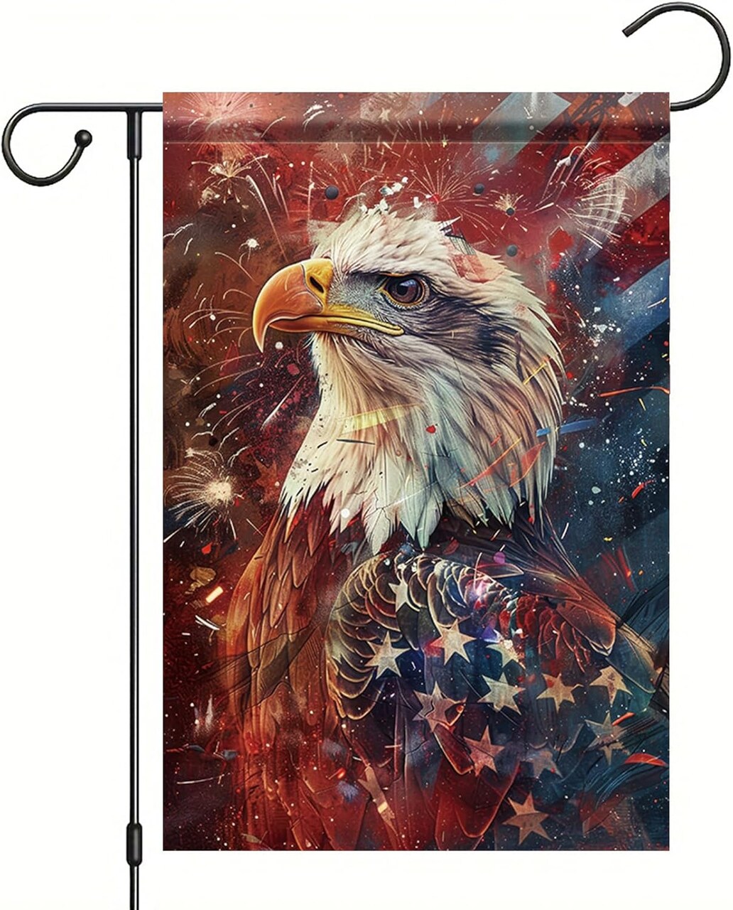 Patriotic Bald Eagle Garden Flag 12x18 Inch American Flag Fireworks Yard Banner Double-Sided Outdoor Décor Independence Day Memorial Day Veterans Day USA Flag Decorative Garden Sign